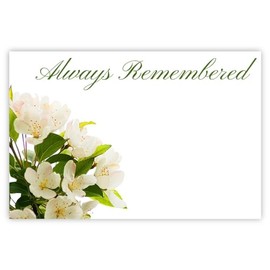 celloexpress Always Remembered (Malus Flower) Flower Message Cards - 60mm x 90mm - Bereavement Florist Card Sympathy Condolences Notes (Pack of 20)