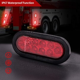 Biqing 2PCS Oval Rear Truck Lights Side Light Red,10LED 12V Trailer Tail Lights Stop Turn Signal Parking Tail Brake Lights for Boat Trailer Truck RV