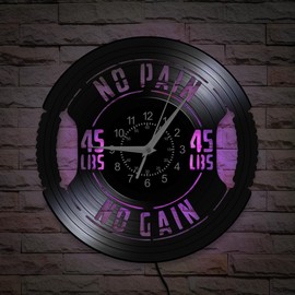 TIMEGLOW 12'' Weight Plate Art Wall Clock 7 Kinds of LED Color, Gym Barbell Design Night Light Wall Clock Silent Non Ticking Weightlifting Vinyl Wall Watch Clock for Workout Room Fitness Center Room