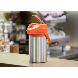 Service Ideas CTAL30OR Airpot Coffee Dispenser with Lever, Insulated Stainless Steel, Large Hot Beverage Dispenser, NSF, 3 Liter (101.4 Ounces), Orange Lid