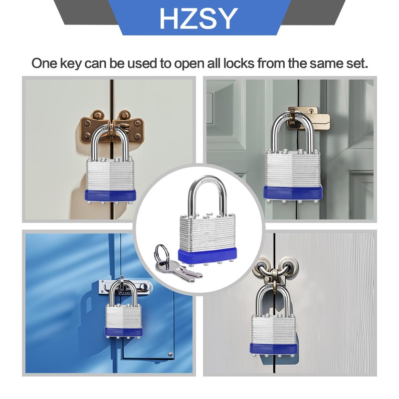 HZSY Padlocks Keyed Alike, Pack of 24, Laminated Steel Keyed