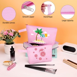 Sinzip 10 Pieces Cotton Canvas Makeup Bag with Bottom and Strap, Multi-Purpose Cosmetic Bag with Zipper Travel Toiletry Pouch, Blank DIY Craft Bag Pencil Bag (Pink, M) (MN-WB07)