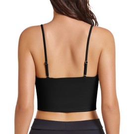 OVESPORT Women's Longline Sports Bras Women Workout Tank Tops with Built in Bra & Adjustable Straps for Yoga Gym Fitnesss, Black, X-Large