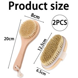 2Pcs Back Brush, Dry Brush, Dry Brushing Body Brush Soft Natural Mane, Used for Exfoliating/Lymphatic Drainage/Stimulating Blood Circulation and Accelerating Metabolism