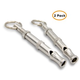 Aribari 2 x Professional Dog Whistles for Training and Training Dogs - Adjustable Pitch - Dog Training - Material: Brass, Colour: Silver
