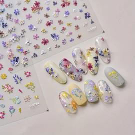 5D Flowers Nail Art Stickers, 5D Embossed Floral Nail Decals Colorful Small Flower Nail Design Self Adhesive Nail Art Supplies Spring Summer Nail Stickers for Women and Girls Manicure Decoration