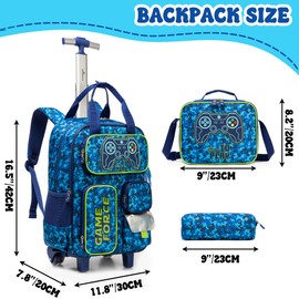 MYHSBYO Kids Rolling Backpack with Wheels for Elementary Preschool Students 16inch Boys Travel Luggage Carry on Backpack for Boys Ages 6-8