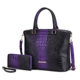 MKF Collection Tote Bag for Women & Wristlet Wallet Purse Set, Two-tone Crocodile-Embossed Vegan Leather Top-Handle Handbag by Mia K