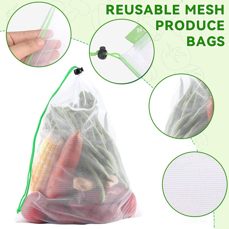 Rayakt 8-Pack Reusable Mesh Produce Bags - 30x35cm Eco-Friendly See-Through