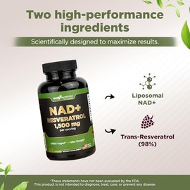 Gade Nutrition Suplemento NAD con resveratrol | Nicotinamida Plus en cápsulas fabricadas en Estados Unidos | Suplemento antioxidante para el envejecim