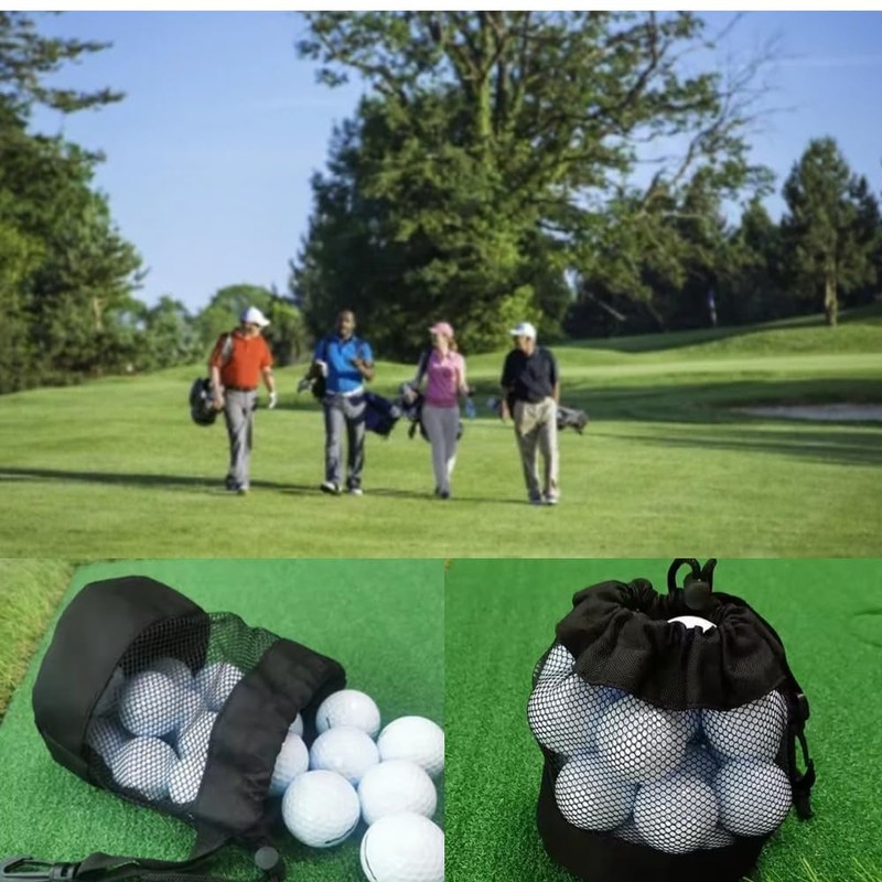 Naisfei 2 Pcs Black Nylon Mesh Drawstring Golf Ball Bags,