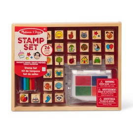 Melissa & Doug Wooden Stamp Set, Favorite Things - 26 Wooden Stamps, 4-Color Stamp Pad