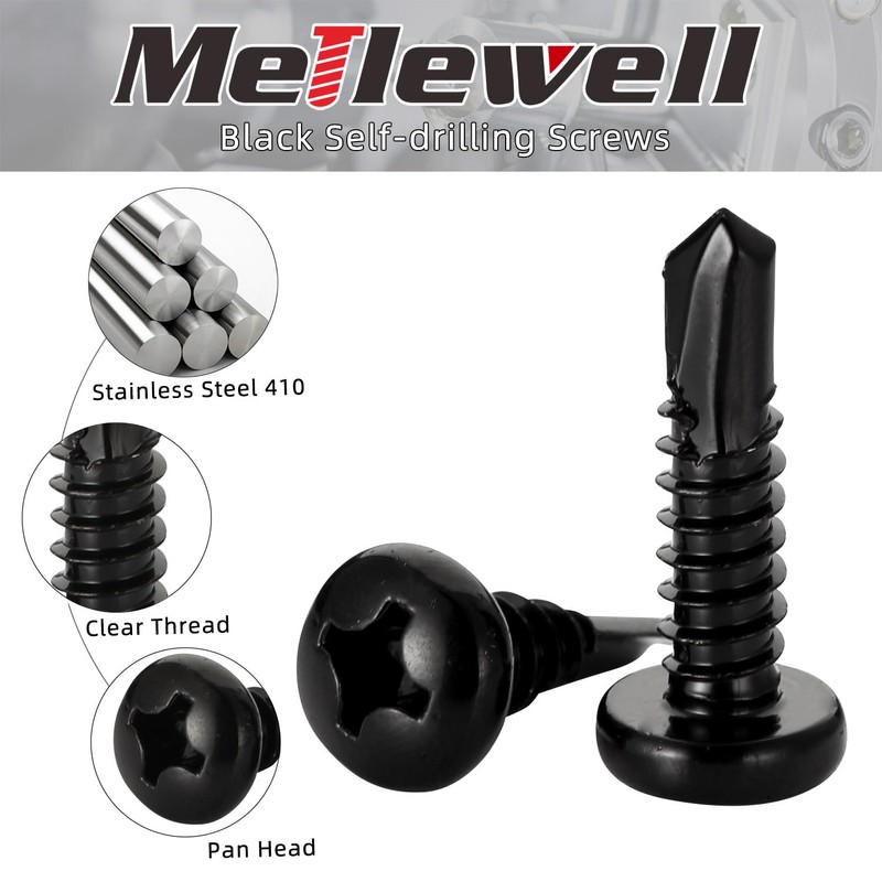 Mellewell #8 x 1/2" Pan Head Self Drilling Screws, Self