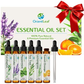 ORIENTLEAF Essential Oils Set for Diffusers, Christmas Essential Oils Gifts for Women, Aromatherapy Stocking Stuffers, Lavender, Eucalyptus, Lemongrass, Sweet Orange, Peppermint, Tea Tree (6x10ml)