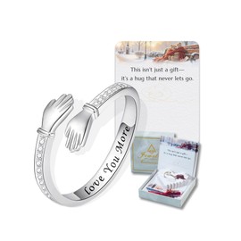 ZGBY Hug Ring for Women Gift – 925 Sterling Silver Adjustable Open Band, Engraved “I Love You more”, Sentimental Jewelry for Mom Daughter Friend. (I Love you more)