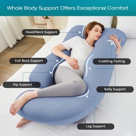 Sasttie Pregnancy Pillows for Sleeping, U Shaped Cooling Full Body Pillow Pregnancy Must Haves, Maternity Pillow for Pregnant Women, Pillow with Removable Cover for Side Sleeper, Blue