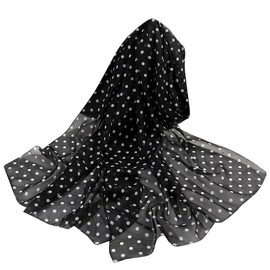 OVOY Silk Chiffon Scarf for Women - Black & White Polka Dot Long Sheer Scarf, Fashion Head Wrap, Elegant Dress Accessory