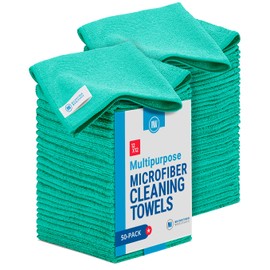 Microfiber Wholesale 12" x 12" Cleaning Cloths (50 Pack) - Reusable Towels, Wash Rags, Dust Cloth, All-Purpose: Kitchen, Dish, Cars, Shop, Glass (Green)