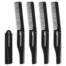 Pack of 5 Black Beard Comb, Foldable Comb, Men's Comb, Plastic Hair Comb, Unisex, Travel Practical Folding Comb