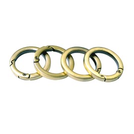 Bobeey 4pcs Round Carabiner Metal Key Ring, Spring Snap Hooks Clip, Keyring Buckle, Flat O Ring for Purses - Brushed Brass