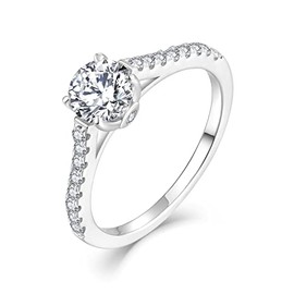 Aprila Women Ring 925 Sterling Silver 3A 6mm Cubic Zirconia Solitaire Engagement Wedding Ring with White Gold Plated for Women, 925 Sterling Silver,Gold,Gold Plated,Metal,Silver,White,Zirconia, Cubic