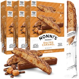 Nonni's Salted Caramel Biscotti Italian Cookies - 6 Boxes - Biscotti Individually Wrapped Cookies - Italian Biscotti Cookies w/Rich Milk Chocolate & Sea Salt - Kosher - 6.72 oz