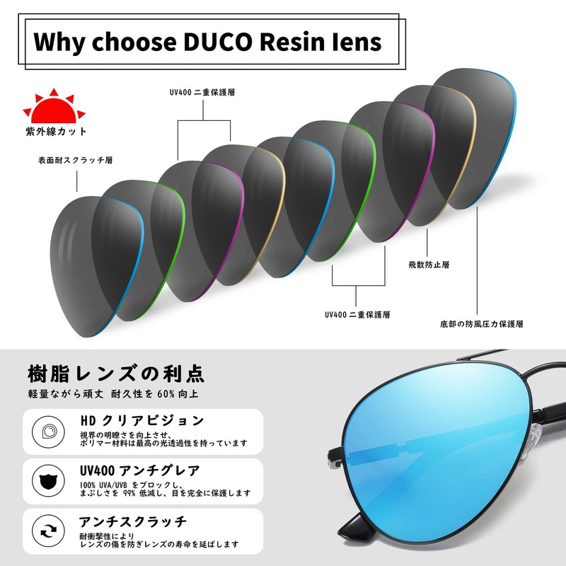 DUCO 3025K Men's Polarized Sunglasses, UV400, Aviator, Teardrop Sunglasses, For