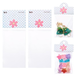 KISSITTY OPP Cellophane Bags 100pcs 2.3x3.9 Inches Small Jewelry Wedding Party Favor Storage Bags with Sky Blue Header Cards for Earring Hair Clips Small Presents Bracelets Packaging