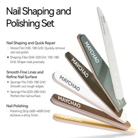MAYCHAO Nail File Nail Buffer, 7 pcs Nail Files and Buffers for Natural Nails, Emery Boards for Nails, Nail Buffer and Shine Kit Nail Filer, Nail Buffer Block 100/180 Grit Nail Files Fingernail Files
