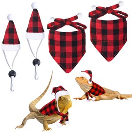 JOTFA Christmas Bearded Dragon Costumes, Lizard Christmas Hats Bandanas Small Pet Christmas Costume for Bearded Dragon Lizard Chicks Parrot Hamster Guinea Pig Small Pet (Snowflake, Plaid)