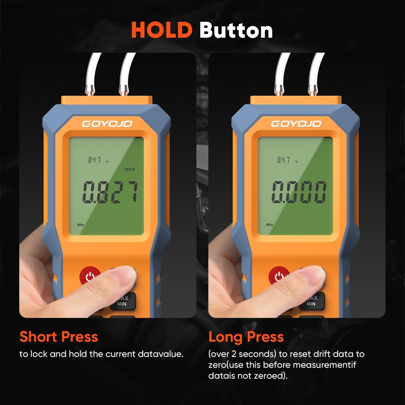 Handheld Manometer with Backlit, Dual-Port HVAC Digital Manometer Gas Pressure