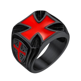 Mens Womens Old-school Black Stainless Steel Vintage Gothic Knight Templar Cross Ring Waterproof Tarnish Resistant Design