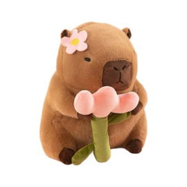 Xshelley 11.8 inch Capybara Plush Toy Pillows with Happy Birthday Hat Bow Soft Capibara Stuffed Animals Plushies Toys Kids Party Decoration Gifts (Flower Style)