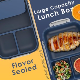 WHALEHOUSE Large Capacity Bento Box for Adult, 1700ML 3 Compartments Lunch Box with Utensil, Airtight Food Container with Lids for Meal Prep, Microwave/Dishwasher/Freezer Safe, On the Go (Dark Blue)