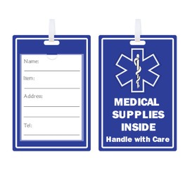 Medical Name Item Id Luggage Tag – Handle with Care Medical Supplies Inside Tag Writeable Silicone Tag with Waterproof Backing for Medical Supplies, Travel, and Emergency Identification