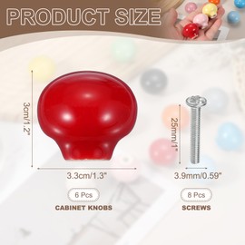 sourcing map 6 Pack Ceramic Cabinet Knobs, 1.3 Inch Round Ceramic Drawer Knob Dresser Pulls with Mounting Screws Knobs Modern Furniture Handles for Kitchen Closet Cupboard, Red
