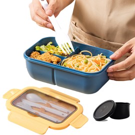 Cylogia Lunch Box 1250ml Leak-Proof Bento Box for Kids and Adults Food Container with 3 Compartments and Cutlery Meal Prep Containers Picnic Box BPA Free for School Work