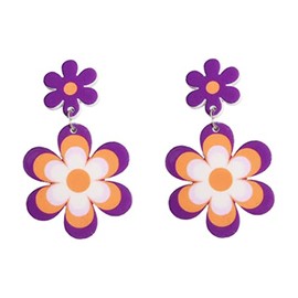 60s 70s Vintage Daisy Flower Earrings for Women Acrylic Retro Disco Hippie Earrings Boho Petal Layered Dangle Drop Earrings Jewelry Birthday Gift-Purple