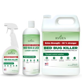 Hygea Natural Extra Strength Bed Bug & Lice Elimination Trio - Includes Extra Strength 24 oz Lice & Bed Bug Spray, 32 oz Lice & Bed Bug Laundry Additive, & 128 oz Spray Refill