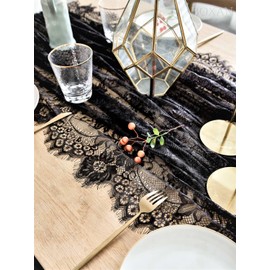 BOXAN 60x120 Inch Gorgeous Black Lace Tablecloth Overlay Rose Vintage Embroidered, Romantic Boho Wedding Reception Table Decor, Baby & Bridal Shower Décor, Elegant Chic Outdoor Tea Party Tablecover