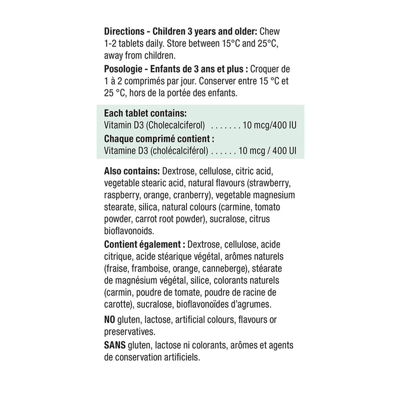 Jamieson Vitamin D 400IU Kids Chewable 100 Tablets