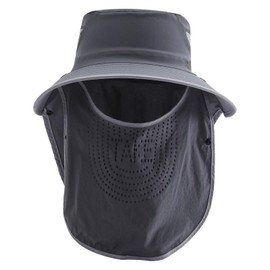 Gvatasz Mens Outdoor Wide Brim Fishing Hat,UPF 50+ Sun Protection Cap with Face Neck Flap for Hiking & Garden,Dark Grey