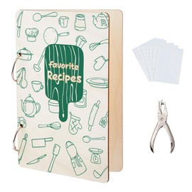 SUPERDANT Favorite Recipe Greeting Card Organizer Food Journal Card Keeper Kitchen Planner Card Holder Wooden Loose Leaf Photo Album 2-Rings Cover with Punch and 20pcs Inner Pockets