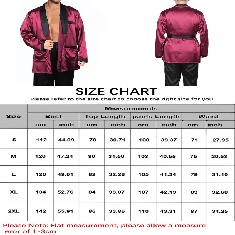 Maazusa Men Red Silk Robe jacket and Black Pants, Hugh