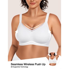VRVOICE Wireless Bras for Women No Underwire V Mesh Seamless Comfortable Bralette Push Up Tshirt Supportive Everyday Bra, White X-Small