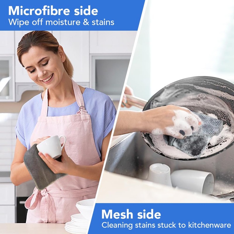 VIVOTE 6 Pack Microfiber Dual Surface Scrubbing Cloth, No Scratch