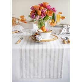Solino Home Linen Stripe Table Runner 36 inch – 100% Pure Linen Natural and White Table Runner 14 x 36 Inch – Farmhouse Table Runner for Spring, Easter – Capri Ticking Stripe