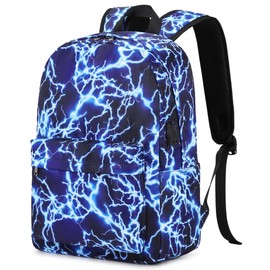 Boy Backpack Elementary School Bookbag Middle Lightweight Lightning Laptop Teenager Durable Waterproof 17 In (1-Blue)