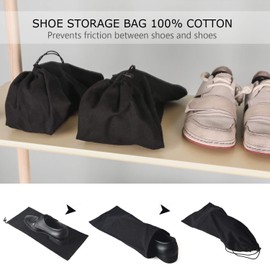 PlasMaller Shoe Storage Bags 100% Cotton with Drawstring For Men and Women for Travel Protecting and Storing Shoes, (Black, Set of 8)