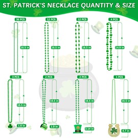 EOBOH 72PCS St Patricks Day Necklace, Metallic 8 Kinds of St. Patricks Beads, Irish Shamrock Beer Mug Coins Pendants Accessories Set, Adult St. Patricks Necklace for Parade Party Supplies Favors